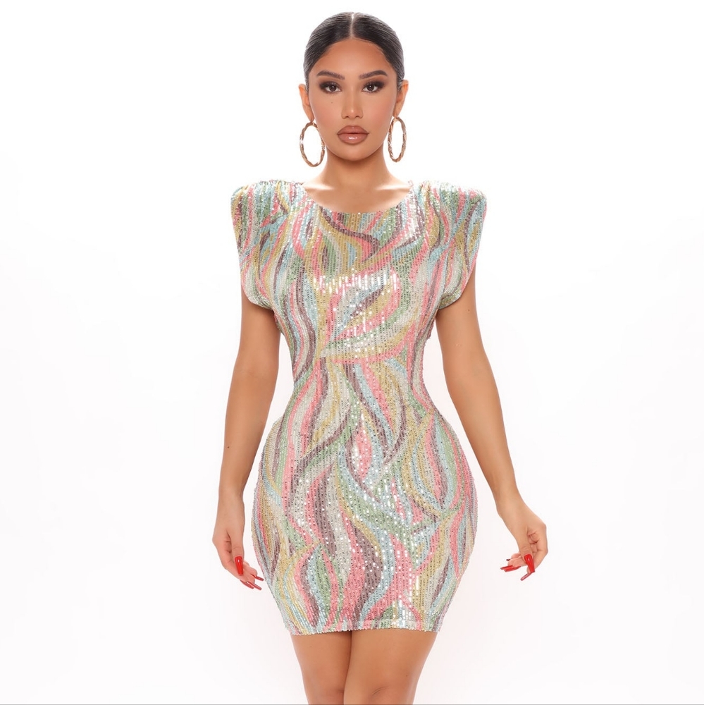 Multi color sequined mini dress